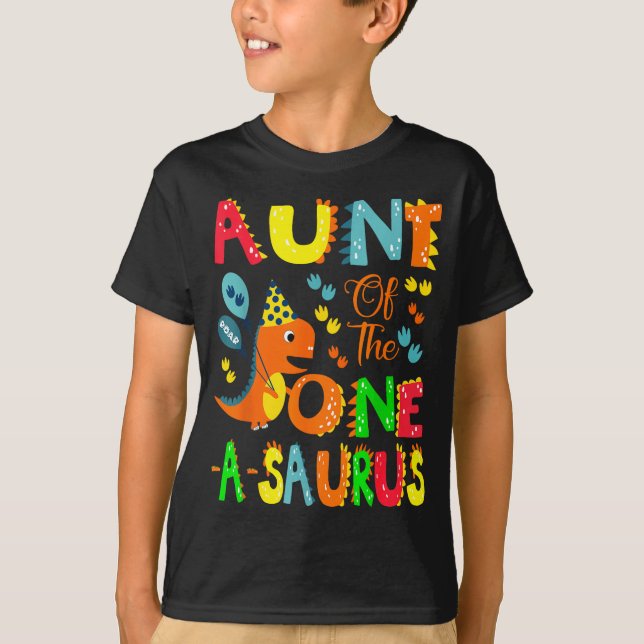 Aunt Of The One-a-saurus 1st Birthday Boy Dinosaur T Shirt (Framsida)