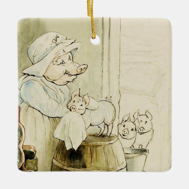 Aunt Pettitoes and Three Piglets by Beatrix Potter Julgransprydnad Keramik (Framsida)
