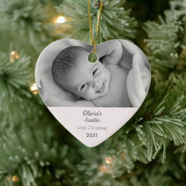 Auntie 1:a julNiece Personlig Photo Heart Julgransprydnad Keramik