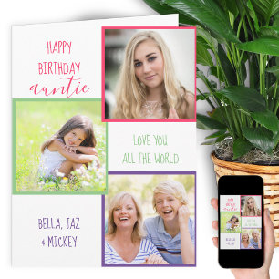 Auntie 3 Photo Collage Personlig Birthday Kort