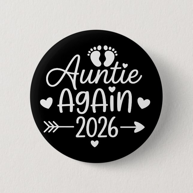 Auntie Again 2026 Pregnancy Announcement Knapp (Framsida)