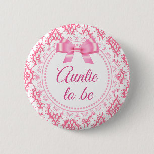 Auntie att bli Rosa Bow Lacey Baby Shower Button Knapp