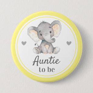 Auntie att vara New Moster Gult Baby Shower Elepha Knapp