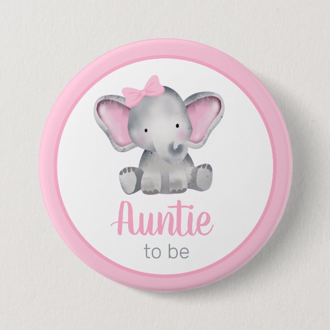 Auntie att vara Rosa Elephant Girl Baby Shower Knapp (Framsida)