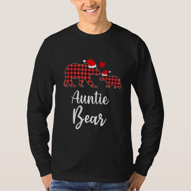 Auntie Bear Buffalo Red Play jul Pajama Fam T Shirt (Framsida)