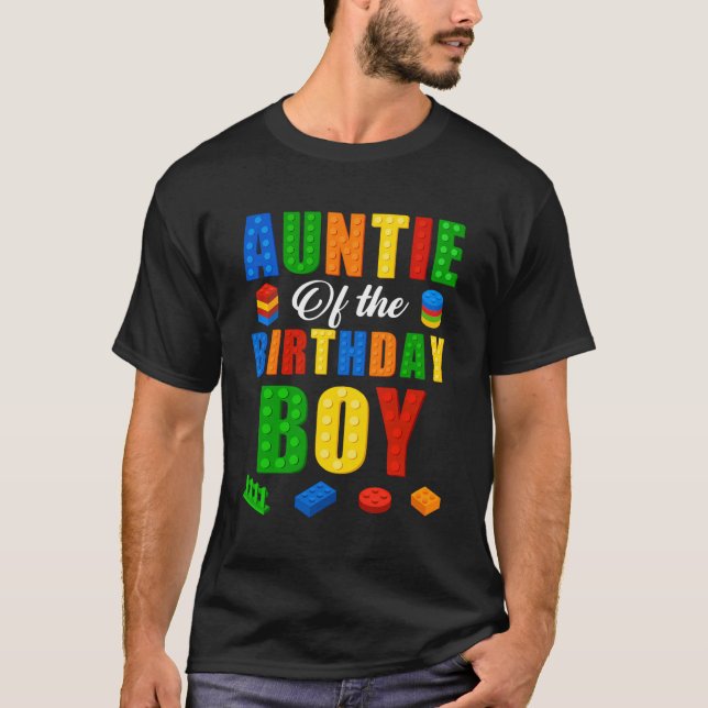 Auntie Birthday Boy Master Builder Byggande Bricks T Shirt (Framsida)