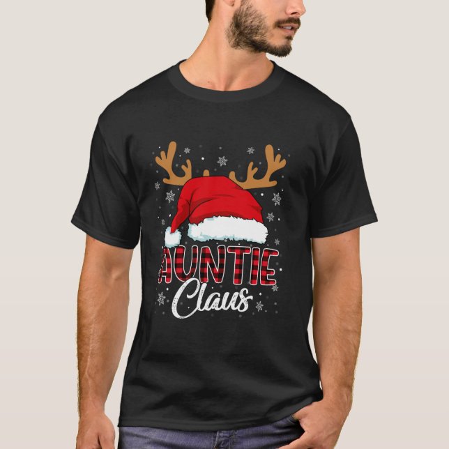Auntie Claus Santa Hat Reindeer Red Play Matching T Shirt (Framsida)