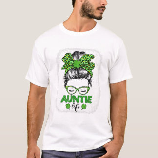 Auntie Clover Messy Bun Leopard T Shirt