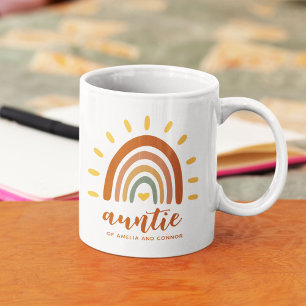 Auntie Custom Name Boho Earth Tone Rainbow Sol Kaffemugg