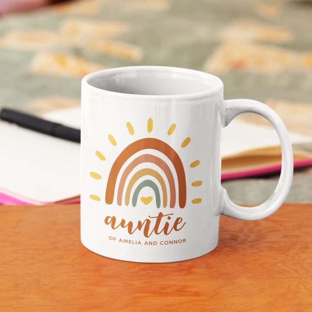 Auntie Custom Name Boho Earth Tone Rainbow Sol Kaffemugg (Skapare uppladdad)