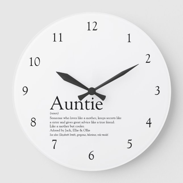 Auntie Definition Quote Black and White Stor Klocka (Framsida)