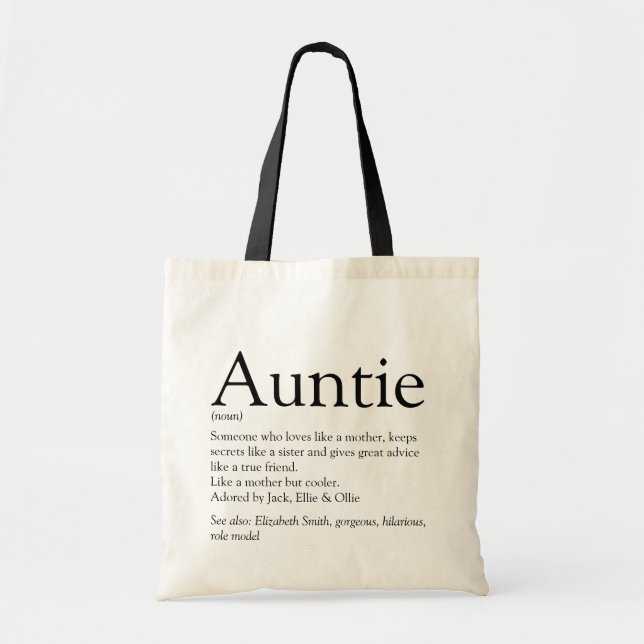 Auntie Definition Quote Black and White Tygkasse (Framsidan)