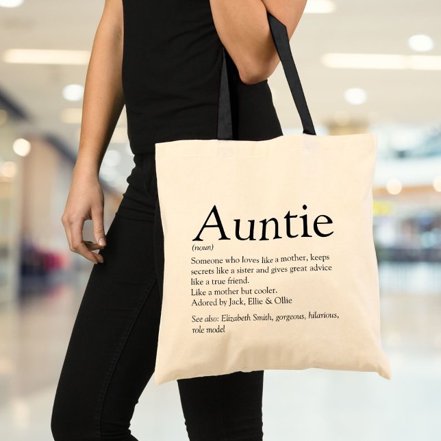 Auntie Definition Quote Black and White Tygkasse (Auntie Definition Quote Black and White Tote Bag)