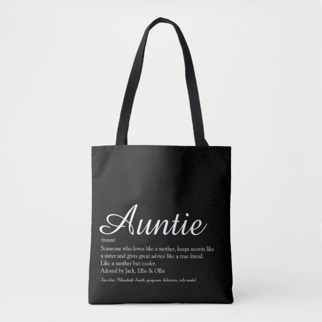 Auntie Definition Quote Script Black and White Tygkasse (Framsida)