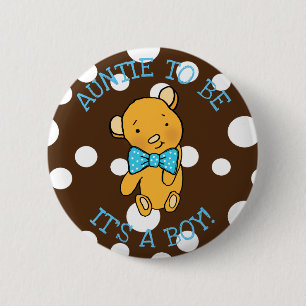 AUNTIE, det är en pojk Nalle Baby Shower Knapp