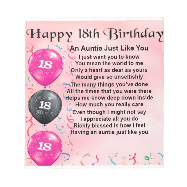 Auntie Dikt 18:e födelsedagen Anteckningsblock (Framsida)