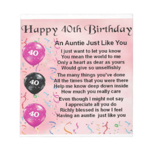 Auntie Dikt - 40th födelsedag Anteckningsblock