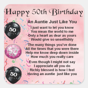 Auntie Dikt - 50th födelsedag Fyrkantigt Klistermärke