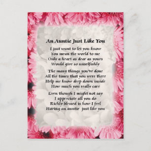 Auntie dikt - Rosa Blommigt design Vykort