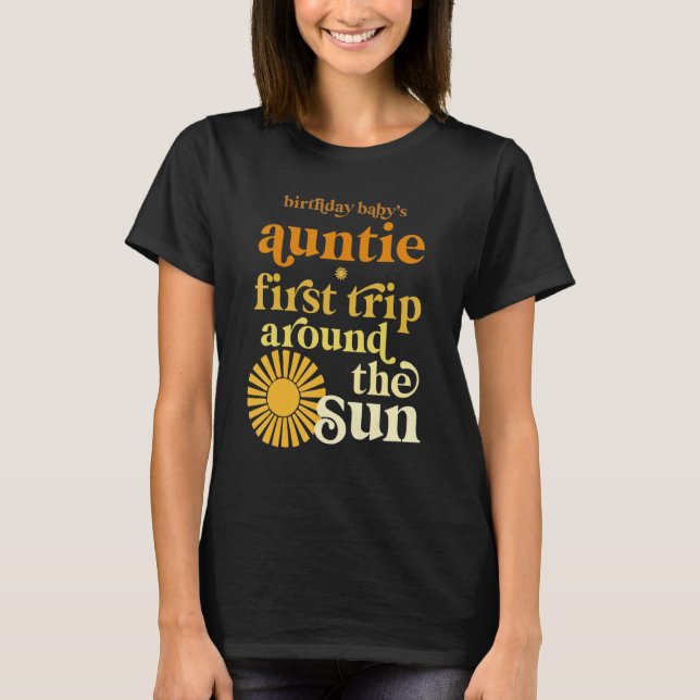 Auntie First Resa runt Sol Birthday Boho Ret T Shirt (Framsida)