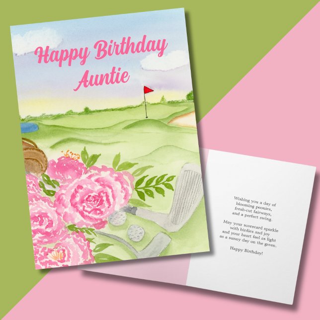 Auntie Grattis på födelsedagen Peonies on Golf Cou Kort (Skapare uppladdad)