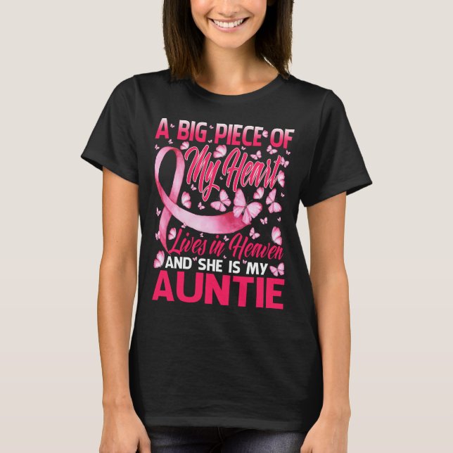 Auntie in Heaven Butterfly Fantastisk Breast Cance T Shirt (Framsida)