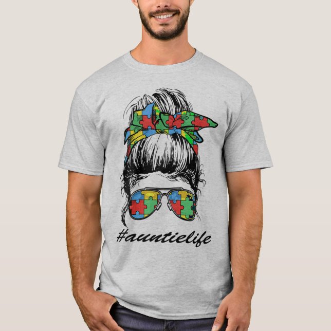 Auntie Life Autism Awareness Messy Bun Girl Mor T Shirt (Framsida)