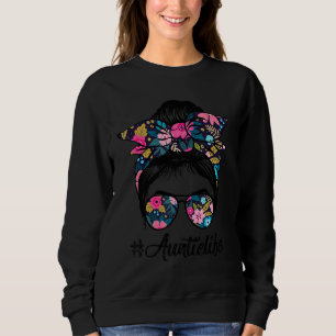 Auntie Life Messy Hair Bun Blommigt Women Mor D T Shirt