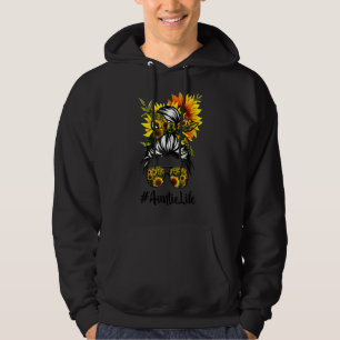 Auntie Life Sunblommy Messy Hair Bun Mors dag Hoodie