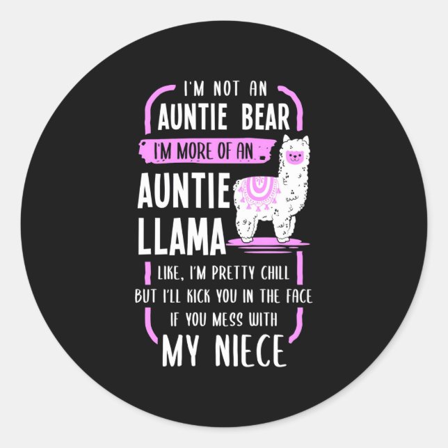 Auntie Llama Runt Klistermärke (Framsida)