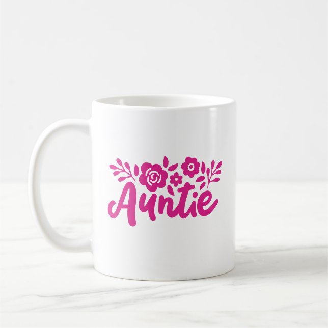 "Auntie" med blommor, anpassningsbar färg Kaffemugg (Vänster)