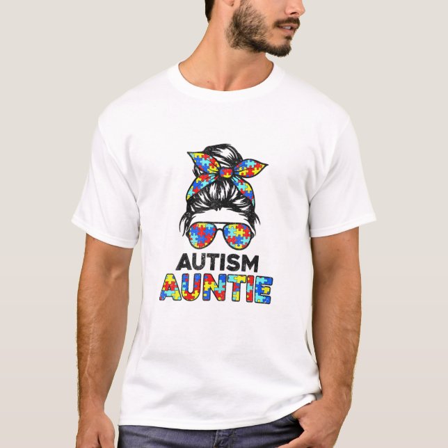 Auntie Messy Bun Autism Awareness Au T Shirt (Framsida)