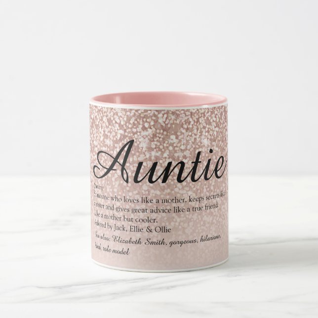 Auntie Moster Definition Girly Ro Guld Glitter Mugg (Center)