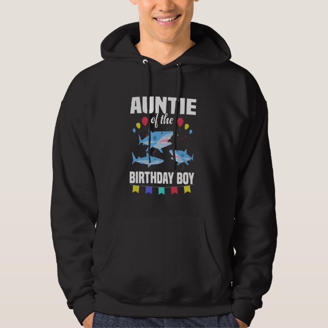 Auntie of the Birthday Boy Shark Party Hoodie (Framsida)
