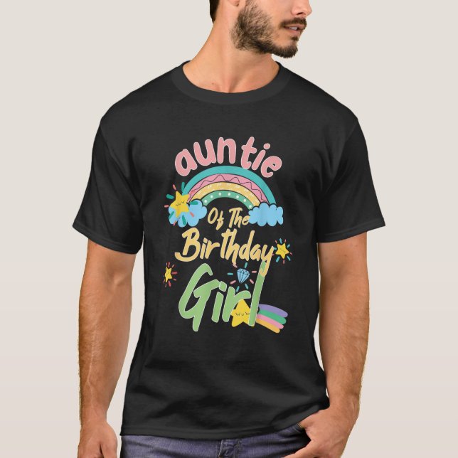 Auntie of the Birthday Girl Rainbow Matching Famil T Shirt (Framsida)