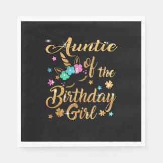 Auntie of The Birthday Girl Unicorn T-Shirt Pappersservett