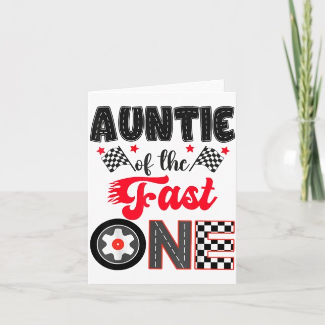 Auntie Of The Fast One Car Racing Dad 1st Birthday Kort (Framsida)