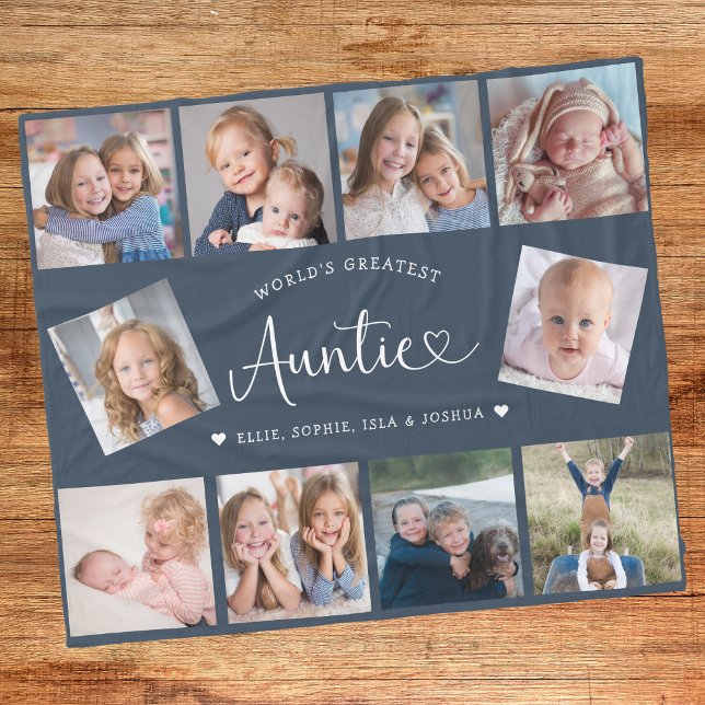 Auntie Photo Collage Script Cute Heart Modern Fleecefilt (Skapare uppladdad)
