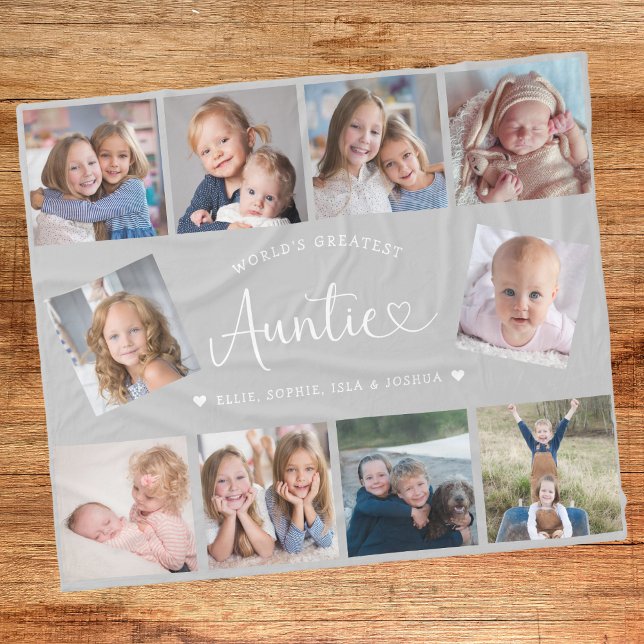 Auntie Photo Collage Script Cute Heart Modern Fleecefilt (Skapare uppladdad)