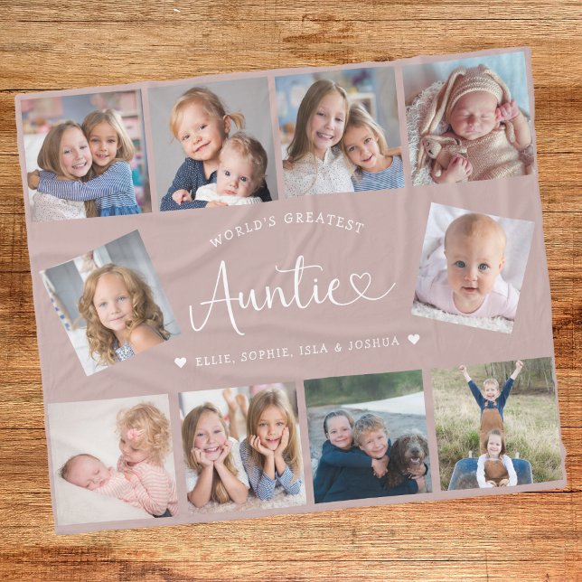 Auntie Photo Collage Script Cute Heart Modern Fleecefilt (Skapare uppladdad)