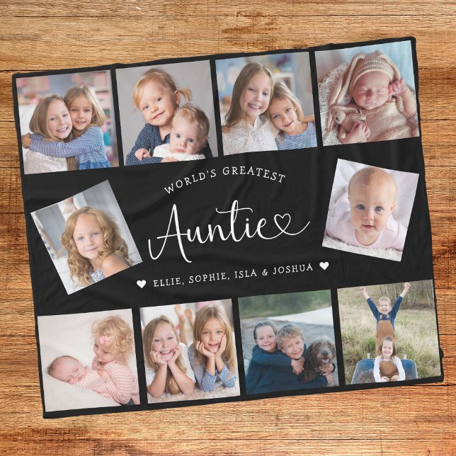 Auntie Photo Collage Script Cute Heart Modern Fleecefilt (Skapare uppladdad)