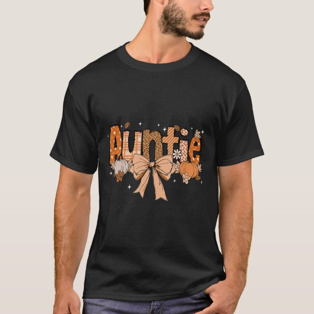 Auntie Pumpkin Fall Coquette Bow Thanksgiving Mamm T Shirt (Framsida)