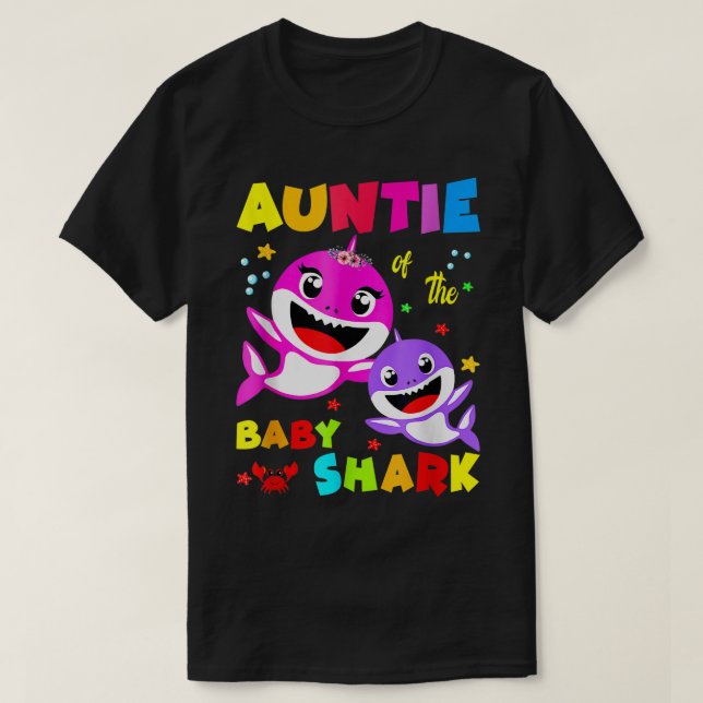 Auntie Shark Birthday Auntie Shark Tees Familgruta T Shirt (Design framsida)