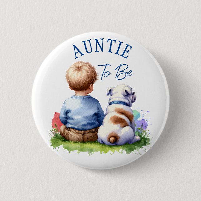Auntie to be | Baby och Bulldog Baby Shower Knapp (Framsida)