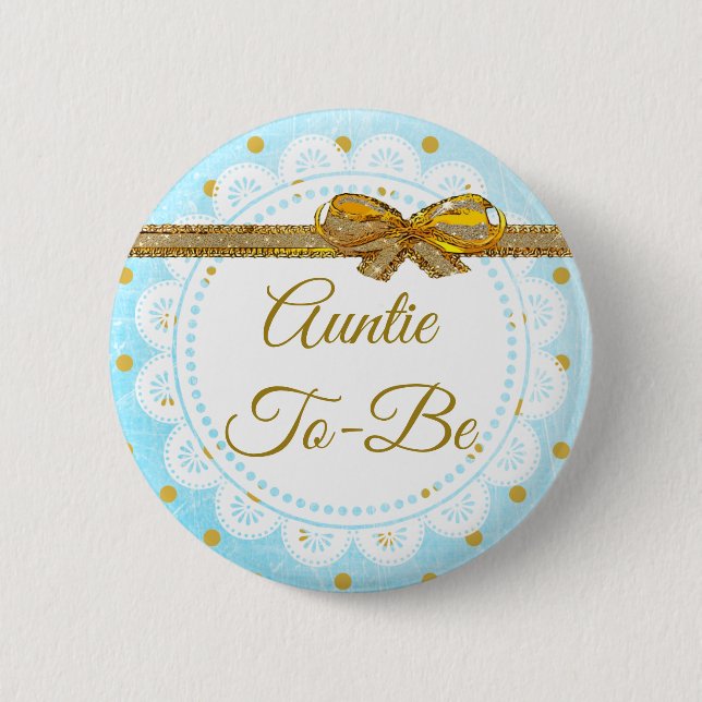 Auntie to be Baby Shower Blue & Guld Button Knapp (Framsida)