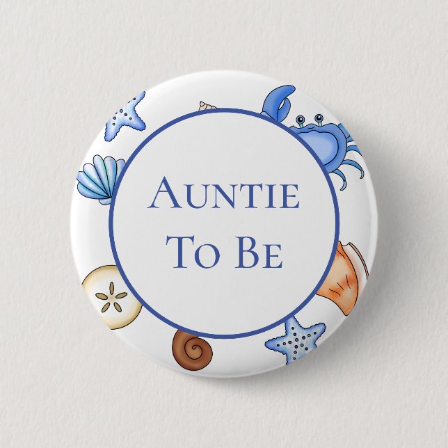 Auntie to be | Babyvisningsprogram i Beach-tema Knapp (Framsida)