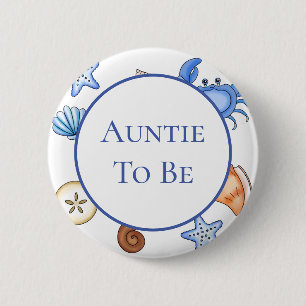 Auntie to be   Babyvisningsprogram i Beach-tema Knapp