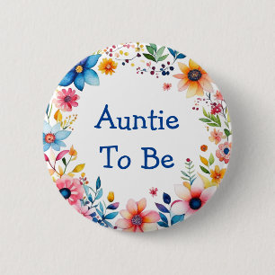 Auntie to be Blommigt Rosa and Blue Baby Shower Knapp