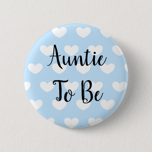 Auntie to be Blue Hearts Baby Shower Knapp (Framsida)