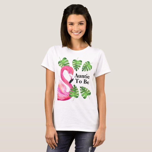 Auntie to be Flamingo Tropical Löv Party T Shirt (Hel framsida)